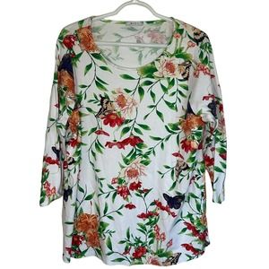 Women's Avon Floral and Butterfly Cottagecore Blouse Top Size 2XL